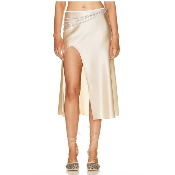 Nue Studio Laetitia Skirt in Champagne Gold Silk Belted Crystal - Picture 2 of 5